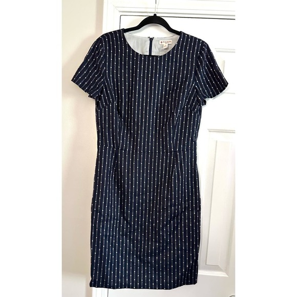 NWT BROOKS BROTHERS Red Fleece Collection Navy White Dotted Sheath Dress - Sz 10 - Picture 2 of 5